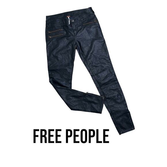 Free People Moto Pants Faux Leather Biker Womens Size 2 Ankle Zip Stretch Skinny - Picture 1 of 8